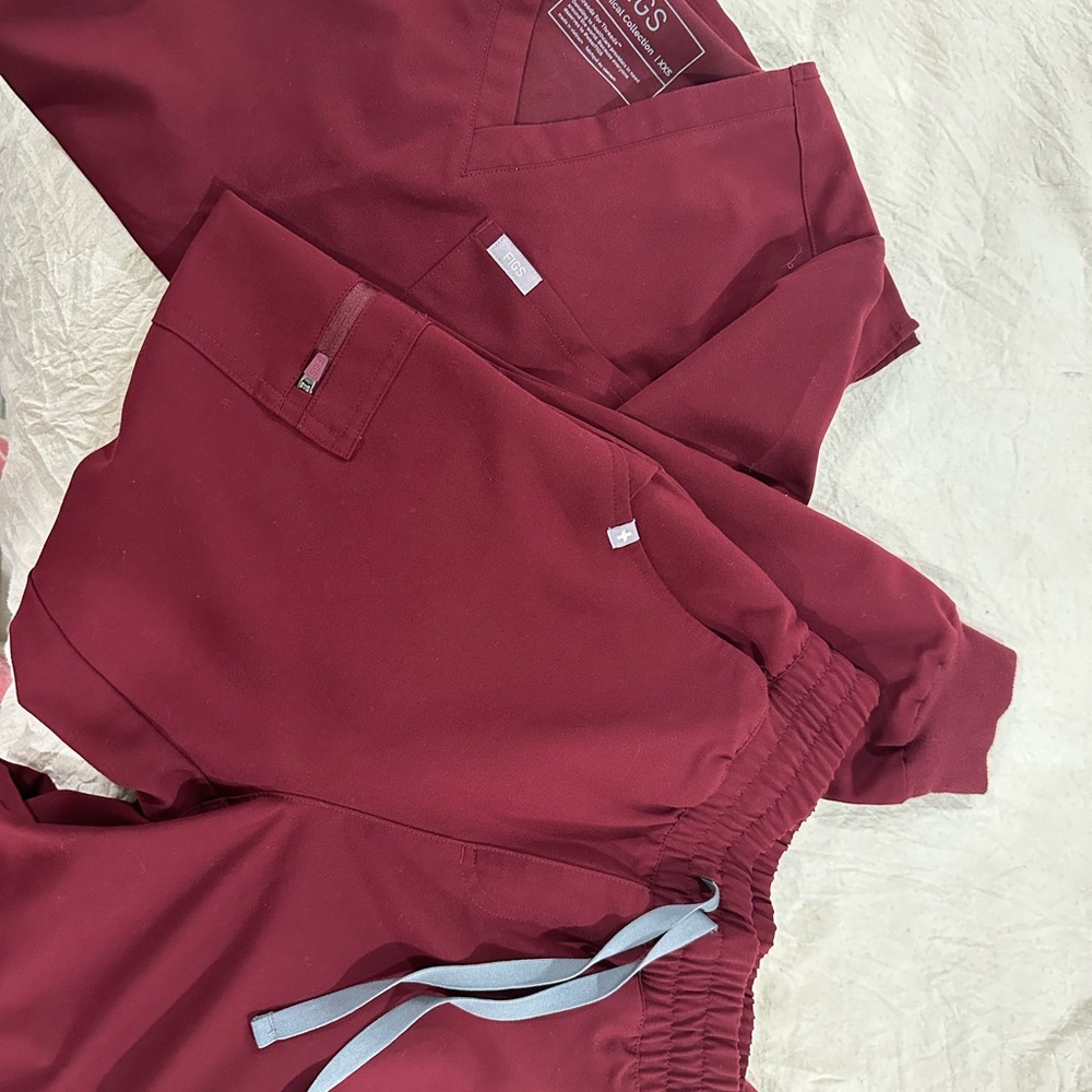 Figs Burgundy Scrub Set with Elastic Waist Pants